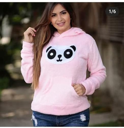 Blusa De Frio Casaco Feminino Urso Teddy Pelúcia Panda. (Único (36-42), Rosa)