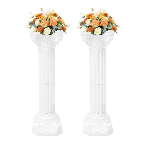 Mahugde 2Pcs Wedding Roman Column White Elegant Roman Pillars Stand Wedding Event Decorative Columns Tall Wedding Centerpiece Stand for Wedding Party Celebration Decor