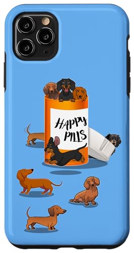 Mens Womens Funny Happy Pills Tan Black Dachshund Lover �X�}�z�P�[�X iPhone 11 Pro Max �p