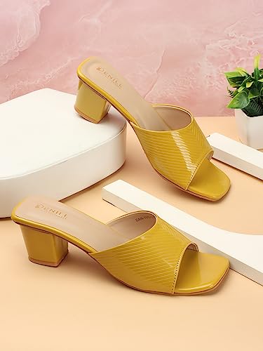 Image of Denill Women's Slip-On Heeled Sandals Square Toe, Textured Upper & Non-Slip Sole