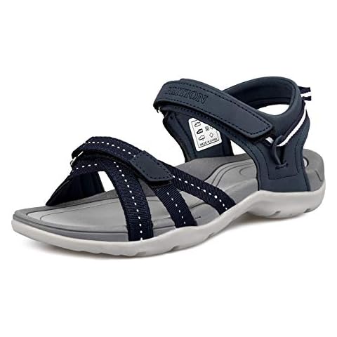 GRITION Women Hiking Sandals Comfortable Walking Sport Sandals Summer, Open Toe Athletic Sports Shoes Waterproof Lightweight For Travelling Outdoor Trekking Beach 5US/38EU navy Cover