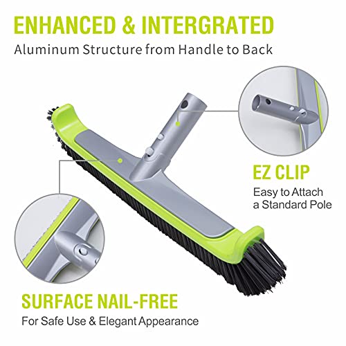 Urchindj Heavy Duty Pool Brush, Premium Nylon Bristle Pool Wall Floor & Tile Brush With Integrated Aluminum Structure Of Handle & Back (Black) #TOP3