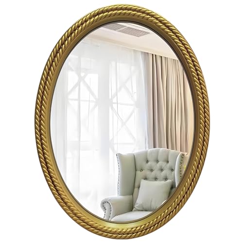 Specchio Ovale Europeo per Bagno, Specchio Decorativo da Parete per Comò Soggiorno Ingresso, da Appendere Orizzontalmente o Verticalmente(Gold)