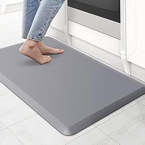 KitchenClouds Kitchen Mat Cushioned Anti Fatigue Rug 17.3″x28″ Waterproof Non Slip Standing Desk Mat Comfort Floor Mats for Kitchen House Sink Office (Grey)