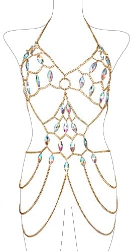 CCbodily Body Chains Jewelry Accessories - Boho Crystal Tassel Bikini Set Beach Cosplay Bra Chain Body Jewelry for Women And Girls (Style-3)