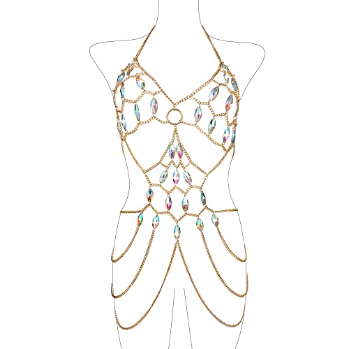 Ccbodily Body Chains Jewelry Accessories - Boho Crystal Tassel Bikini Set Beach Cosplay Bra Chain Body Jewelry For Women And Girls (Style-3) #TOP3