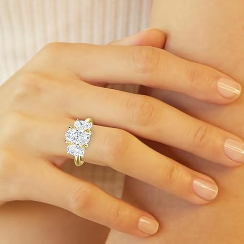 Purvika Jewels 4Ct Three Stone Oval Cut Lab Created Diamond Engagement Ring, 14K Yellow Gold Finish
