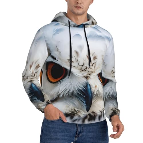 Sweat à capuche pour homme hibou enneigé noir et blanc ajusté pour look décontracté
