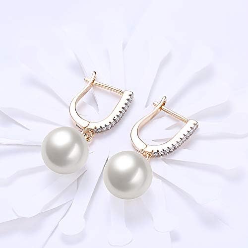 Dangle Pearl Drop 14K Gold Cubic Zirconia CZ Studs Diamond Dainty Small Hoop Earrings For Women Bridesmaids Crystal Hypoallergenic Post Nice Gift