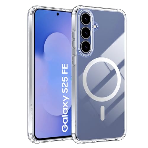 Fitudoos Hülle für Samsung Galaxy S25 FE, Robuste PC-Rückseite Case+Stoßfesten TPU-Kante, Militärischen Grad Schutz Hülle, Schutz Magnetisch & Anti-Gelb Stoßfeste Handyhülle - Transparent