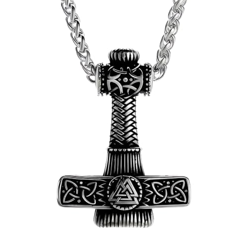 VIKING Nordycki młotek srebrny wisiorek ze stali nierdzewnej, łańcuszek na szyję, rozmiar M, stal nierdzewna, bez kamieni szlachetnych, Medium, Stal nierdzewna, Bez kamieni szlachetnych