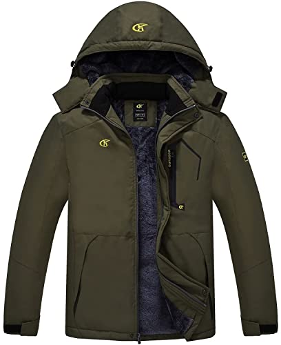 YuKaiChen Herren Winter Wasserdichte Skijacke Fleece Winddichte Funktionsjacke Outdoor Winterjacke mit Abnehmbarer Kapuze Armeegrün M Cover