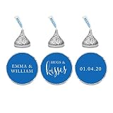 Andaz Press Personalized Wedding Chocolate Drop Label Stickers, Hugs and Kisses, Royal Blue, 216-Pac