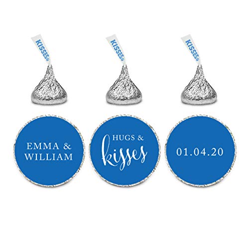 Andaz Press Personalized Wedding Chocolate Drop Label Stickers, Hugs And Kisses, Royal Blue, 216-Pack, For Engagement Bridal Shower Kisses Party Favors #TOP27
