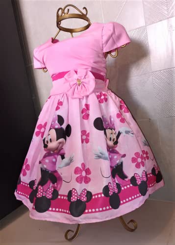 Vestido Infantil Minnie Rosa Temático Festa Aniversário Tamanho:P Veste 2 a 3 anos;Cor:Minnie Rosa