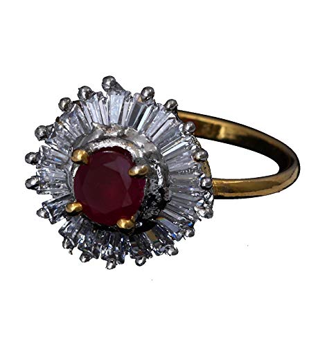 55Carat Traditionl Looking Enamel Work Ring Oval Ruby, Cubic Zircon Red-White Rich Designer 14K Gold Plated Hand Jewellery for Ladies Women MNR 79-RED