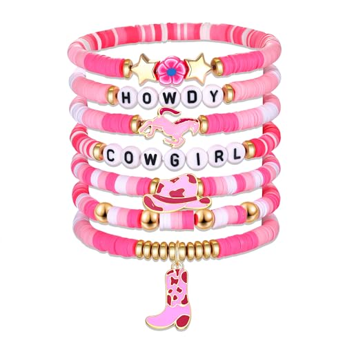 XOCARTIGE Western Cowgirl Beaded Stretch Bracelets, Stackable cowgirl hat boot accessories, Bohemian Jewelry for Women Teens Christmas Birthday Gift (western 1)