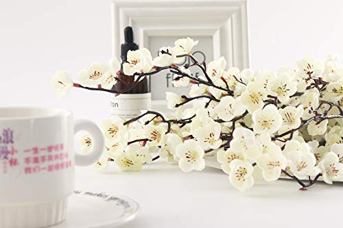 Charmly 5 Pcs Artificial Plum Blossom Fake Wintersweet Long Stem Plastic Flowers Home Hotel Office Wedding Party Garden Decor 27.5'' High White #TOP1