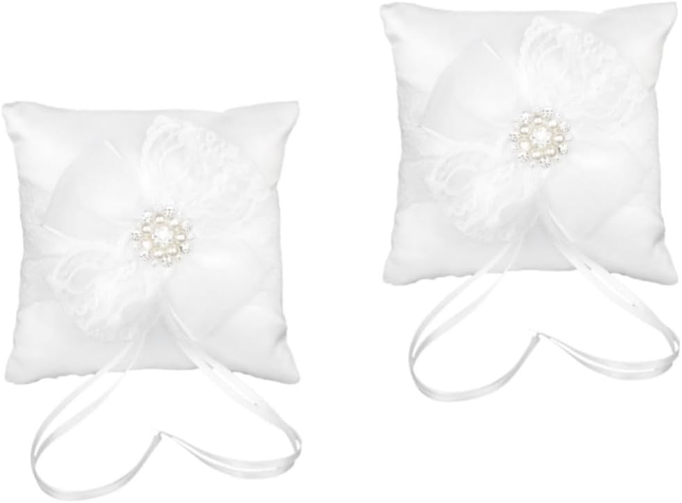 2pcs White Rhinestones Bearer Pillow Satin Ribbon for Wedding Ceremony Elegant Bridal Decor for for Special Events and Celebrations