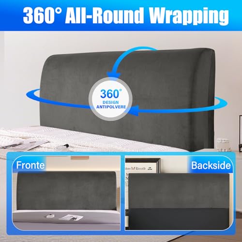Miniatura 6 de Cycmaco Terciopelo Funda Cabecero Cama, Protector De Cabecero De Cama A Prueba De Polvo, Desenfundable, Universales, Elástico, Tejido Suave, Decoración Del Dormitorio 150cm, Gris