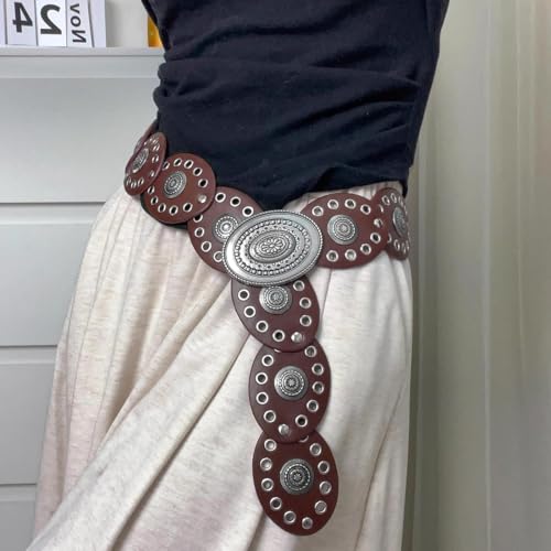 Oval Disc Belt for Women Wide Leather Concho Belts Boho Western Disc Link2