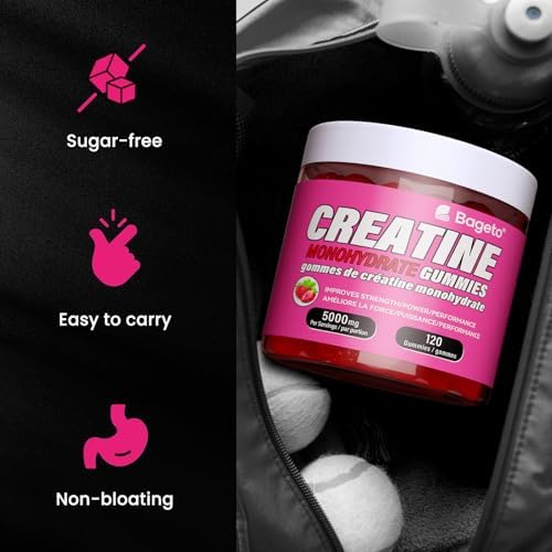 Creatine Monohydrate Gummies 5000mg for Men & Women, Gomitas de Creatina 5g Creatine Monohydrate, 0g Sugar Creatine Pre-Workout for Muscle Strength, Vegan, 120 Count Strawberry (Pack of 1) — view 3