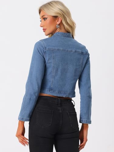 Allegra K Denim Jacket for Women's Long Sleeve Zip Up Casual Jean Jackets3