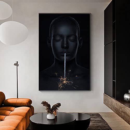 Peinture moderne visage noir femme tableau abstrait affiche salon 60x80
