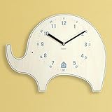 BEZIT Silent Kids Wall Clock - Animal Wooden Clock for Home, Nursery, Office, Baby Room - Non-Ticking, Decorative, Cute (Elephant)