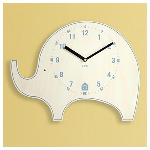 Silent Kids Wall Clock - Animal Wooden Clock for Home, Nursery, Office, Baby Room - Non-Ticking, Decorative, Cute (Elephant)