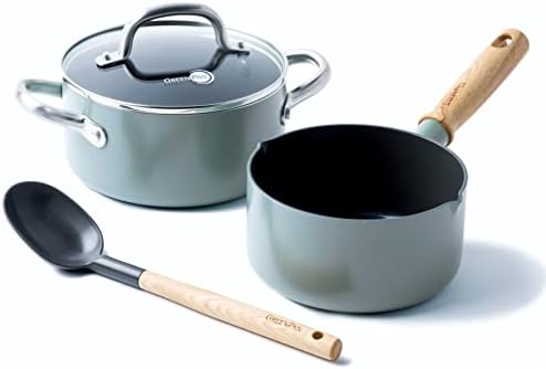 GreenPan Mayflower Healthy Ceramic Non-Stick 24 cm/2.7 Litre Saute Pan, Vintage Wood Handle, PFAS Free, Induction, Metal Safe, Smoky Blue