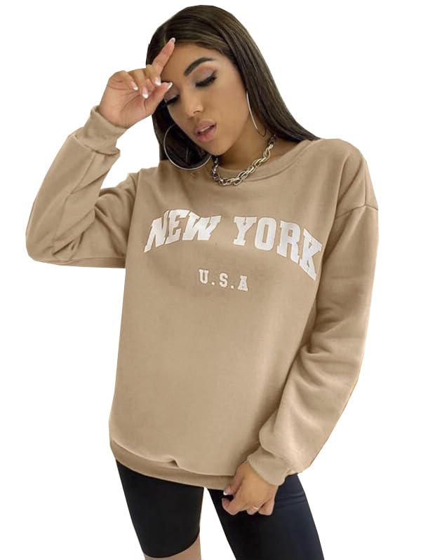 SXV STYLESXV 'New York USA’ Printed Cool Aesthetic Drop Shoulder Oversized Sweatshirt