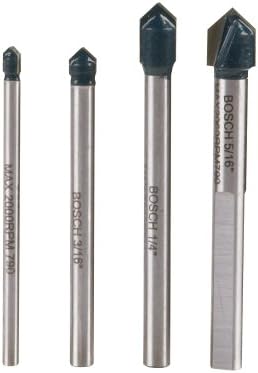 BOSCH GT2000 4-Piece Carbide Tipped Glass, Ceramic and Tile Drill Bits Assorted Set for Fast Drilling in Glass and Tile Applications