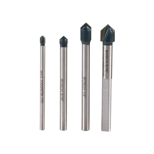 BOSCH GT2000 4-Piece Carbide Tipped Glass, Ceramic and Tile Drill Bit Set , silver