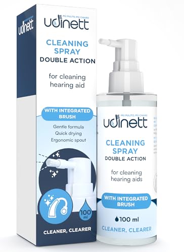 Hearing Aid Cleaning Spray 100ml with Integrated Brush Udinett Sanitizer for Cleaning Earmolds Replacement Domes Earplugs Quick Drying Eliminates Earwax Dust and Bacteria