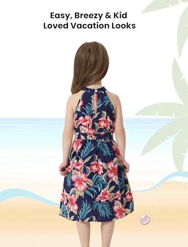 Image of PATPAT Family Hawaiian Matching Outfits - Mommy and Me Vacation Outfits | Halter Sundresses and Button Down Shirts,Caribbean Vacation Summer Tropical Outfits,Hawaiian Boho Tropical Floral Printed