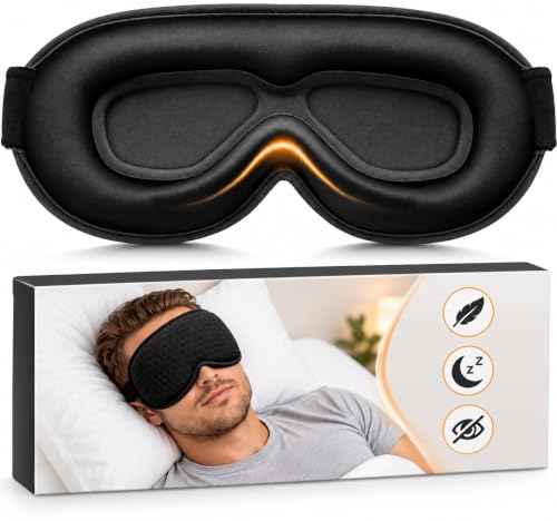 3D Ergonomic Sleep Mask for Men & Women | Light Blocking Eye Mask for Sleeping | Contoured Eye Mask with Adjustable Strap | Soft Comfortable Blindfold for Travel, Home & Office