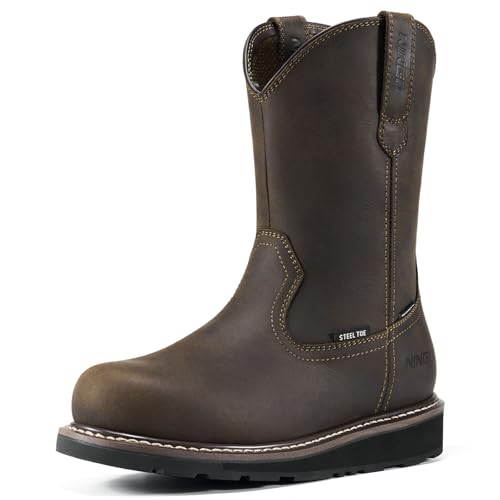 NINGO Steel Toe Work Boots for Men, Waterproof Slip On Wellington Boots