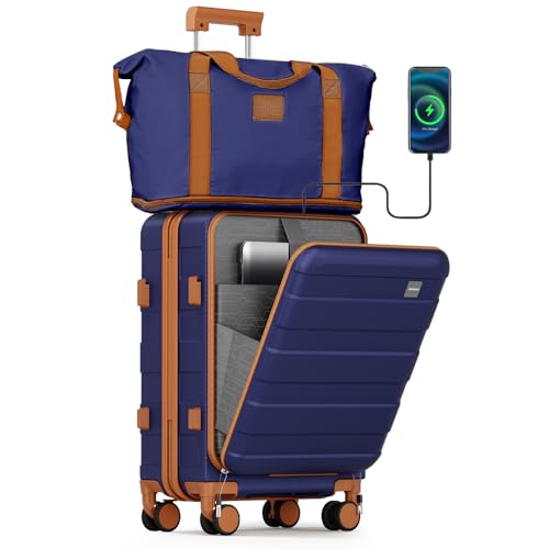 imiomo Carry on Luggage Airline Approved with Front Pocket and USB Port, Hard Shell 20 Inch Travel Carry-on Suitcase with Spinner Wheels and TSA Lock, Navy by imiomo - Used condition - US$71.94