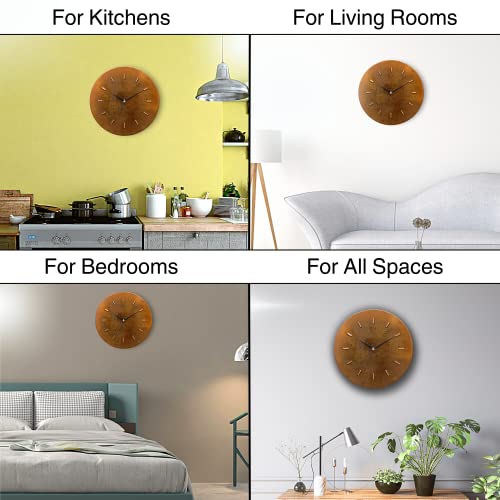 Copper Empire 12 Inch Rusty Patina Real Copper Rustic Farmhouse Non-Ticking Silent Battery Operated Small Wall Clock For Living Room Wall Decor, Kitchen, Bedroom, Office (Black Colored Hands) #TOP2