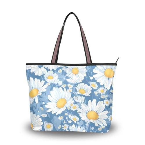 Sac bandoulière zippé en soie anti-rayures à motif marguerite bleu