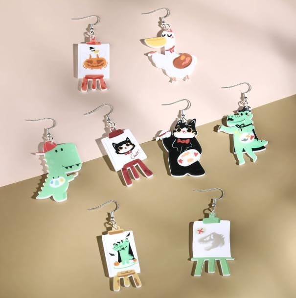 Acrylic Cartoon Animal Easel Earrings - Asymmetric Dinosaur Cat Duck Earrings for Women Daily Wear, Parties, Gifts image 4