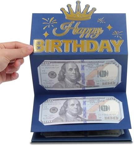HOMANGA Anniversaire Cash Envelope Cash Gift, Surprise Cash Envelope Homme Femme, Carte Cadeau D'anniversaire Fille Garçon, Portefeuille En Or Bleu
