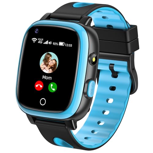 Aduogeng Reloj Inteligente Niño 4g Gps Wifi Videollamada Sos, Regalos Smartwatch Niño Niña Con Fotografía, Música, Horario De Clase, Modo De Clase, Despertador, Linterna, Podómetro, Contraseña, Azul