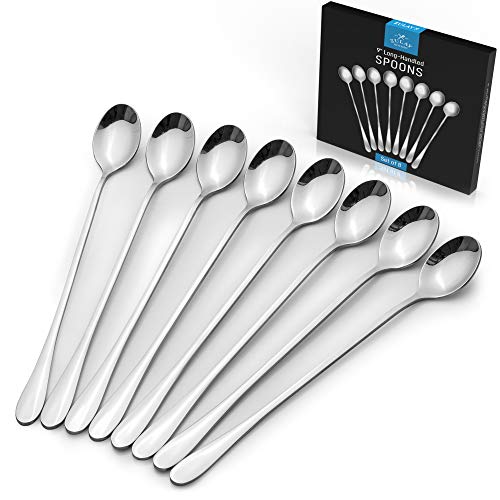 Zulay (8-Pieces) 9-inch Iced Tea Spoons With Long Handles - Stainless Steel Ice Cream Spoon, Coffee Spoon, Dessert Spoon, or Stirring Spoon - Multipurpose Tea Spoon Set For Sundae, Cocktails, & More