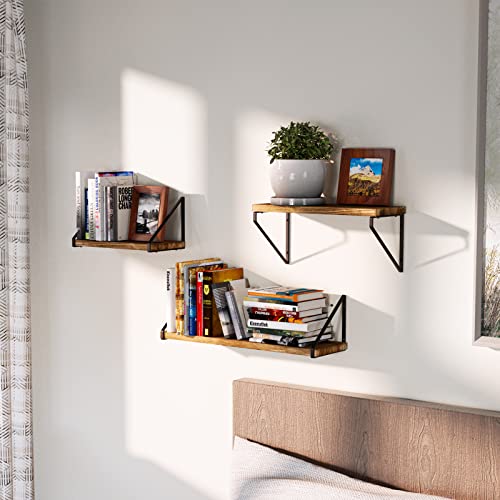 Love-Kankei Floating Shelves,Rustic Shelves Wall Mounted Set Of 3, Wall Storage Shelves For Living Room, Bedroom, Kitchen Carbonized Black #TOP1