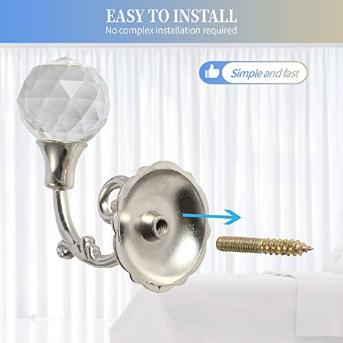 Creatyi 4 PCS Clear Crystal Curtain Holdbacks Tassel Holder Curtain Tieback Hook Curtain Tiebacks Curtain Hooks (Silver)