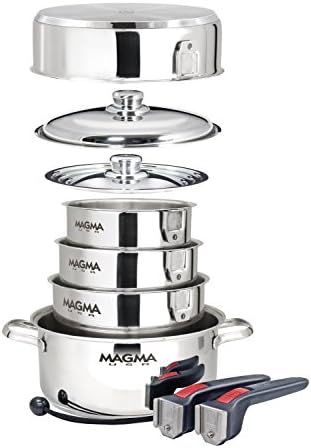 Magma 10 Piece Gourmet Nesting Stainless Steel Cookware Set, Indu...