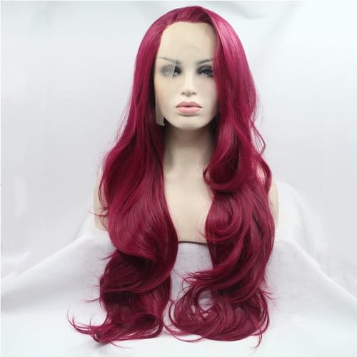 melody wig Burgundy Red Wigs Synthetic Wine Red Lace Front Wavy Wigs Long Soft Hair Side Part Wigs Heat Resistant Fiber Long Wavy Wigs Cosplay Wigs