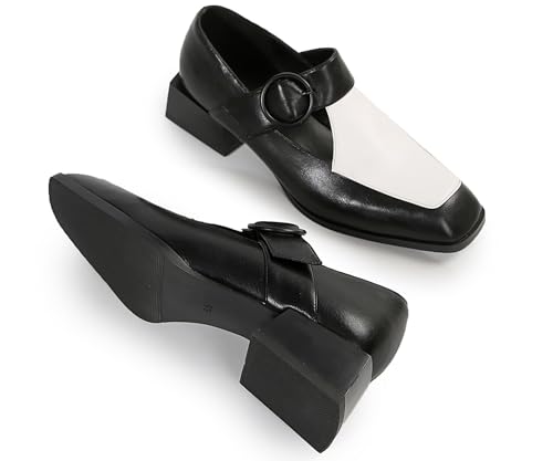 Women's Oxford Shoes Chunky Heel Pumps Shoes Women Black Faux Leather Comfortable Casual Womens Dress Shoes2